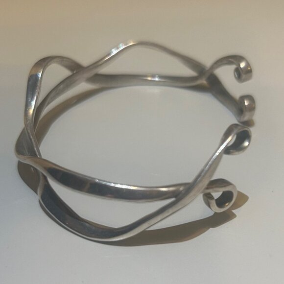 Pretty Sterling Silver women's cuff bracelet unique handmade custom wave design - Picture 3 of 5